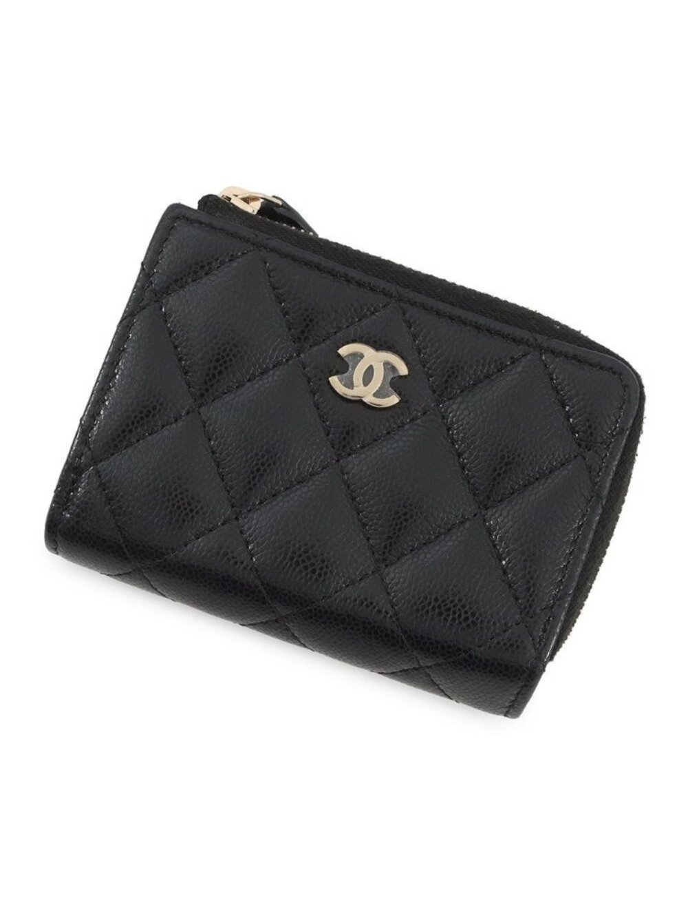 Chanel Trifold Wallet Classic Small Flap Zip Caviar Leather Black